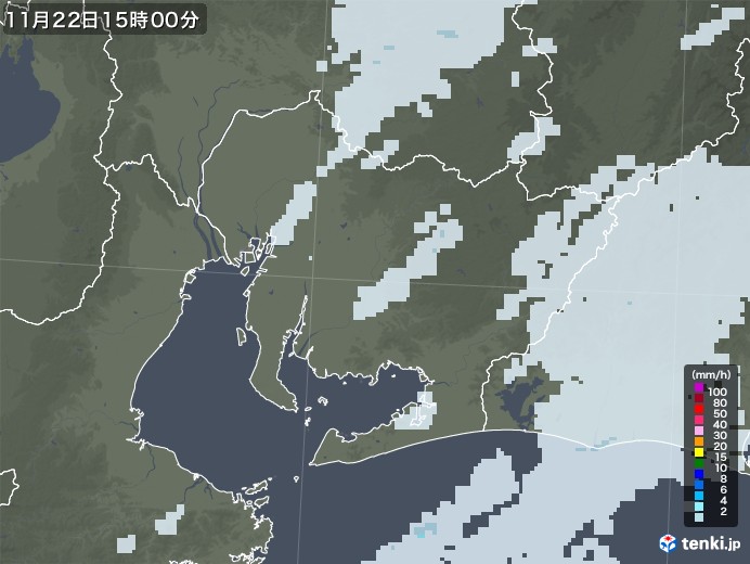 愛知県の雨雲レーダー(2020年11月22日)