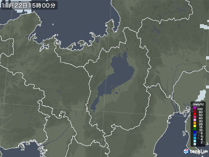 滋賀県の雨雲レーダー(2020年11月22日)