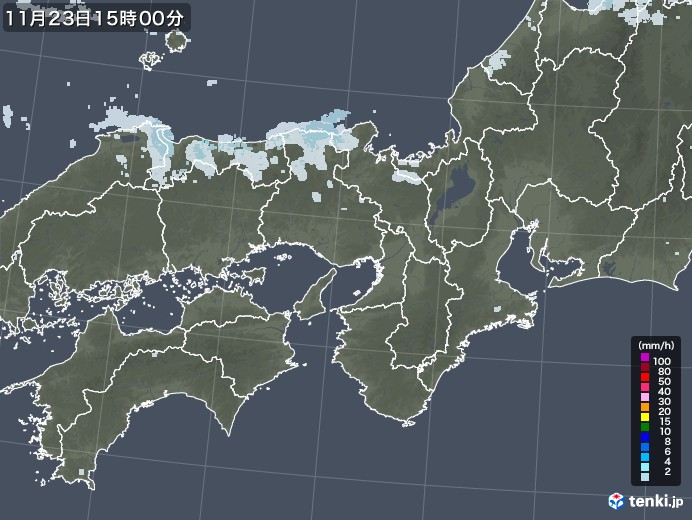 近畿地方の雨雲レーダー(2020年11月23日)