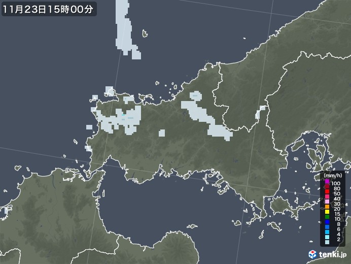 山口県の雨雲レーダー(2020年11月23日)
