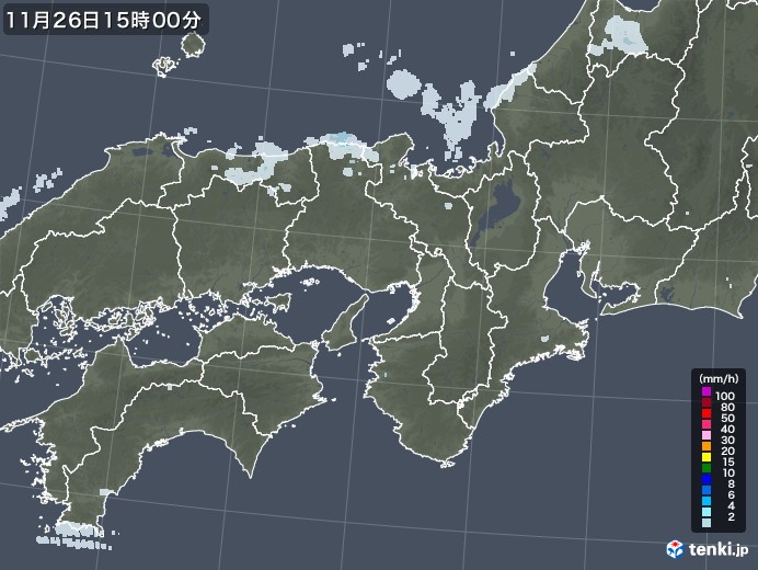 近畿地方の雨雲レーダー(2020年11月26日)