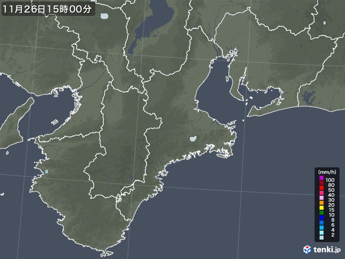 三重県の雨雲レーダー(2020年11月26日)