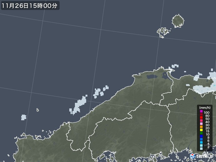 島根県の雨雲レーダー(2020年11月26日)