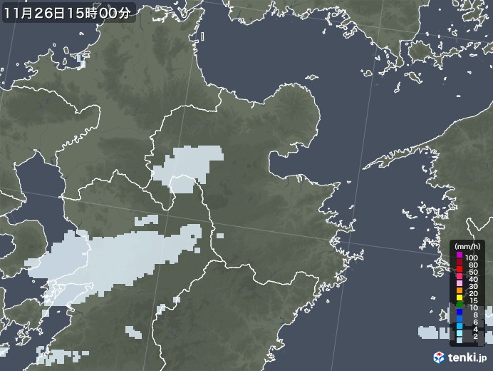 大分県の雨雲レーダー(2020年11月26日)