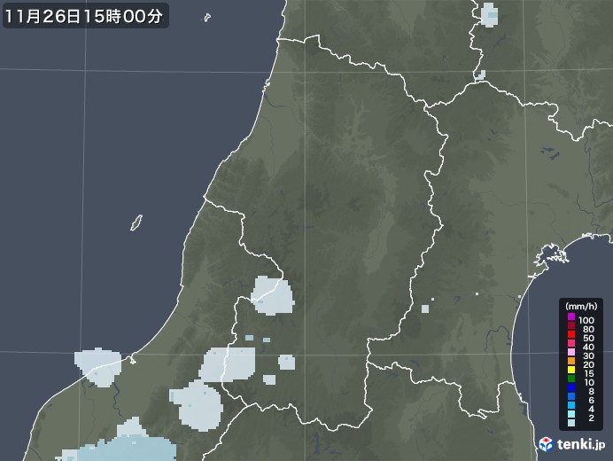 山形県の雨雲レーダー(2020年11月26日)