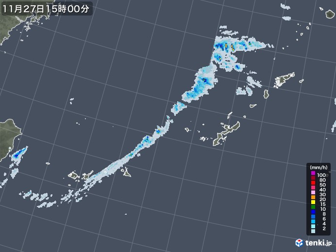 沖縄地方の雨雲レーダー(2020年11月27日)