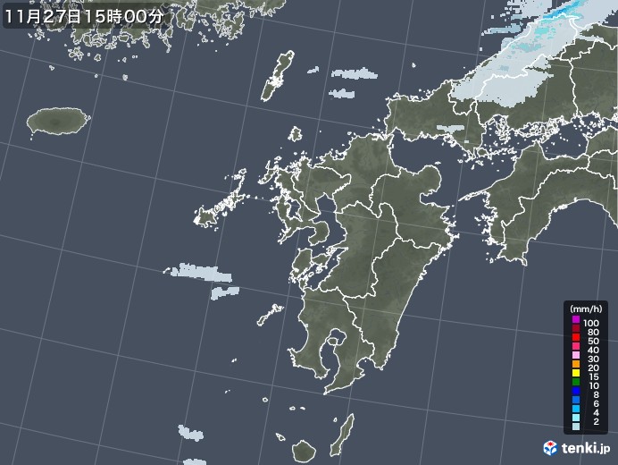 九州地方の雨雲レーダー(2020年11月27日)