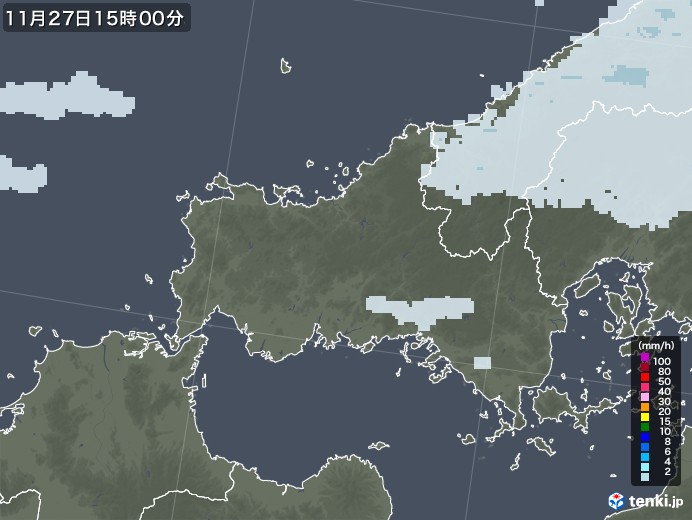 山口県の雨雲レーダー(2020年11月27日)
