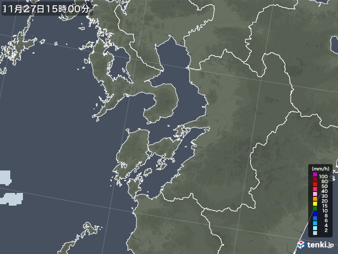 熊本県の雨雲レーダー(2020年11月27日)