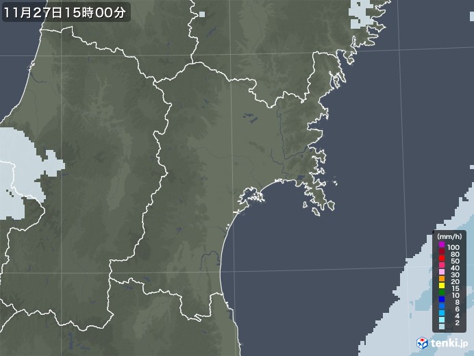 宮城県の雨雲レーダー(2020年11月27日)