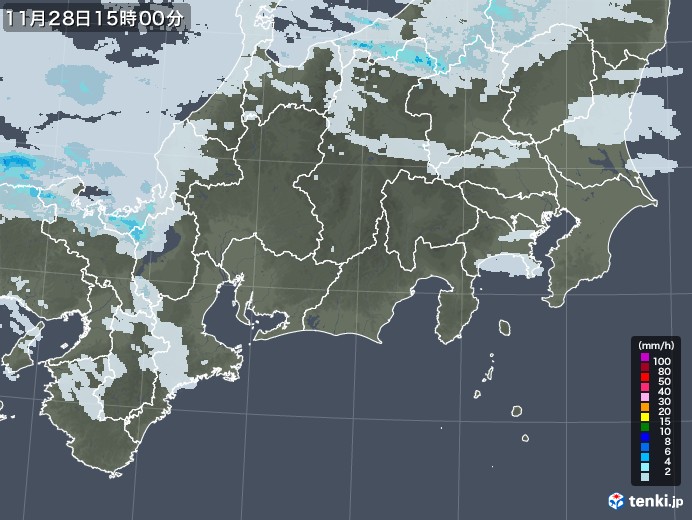 東海地方の雨雲レーダー(2020年11月28日)