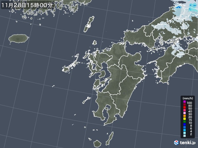 九州地方の雨雲レーダー(2020年11月28日)