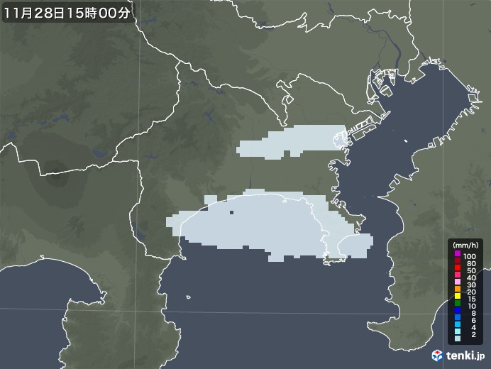 神奈川県の雨雲レーダー(2020年11月28日)