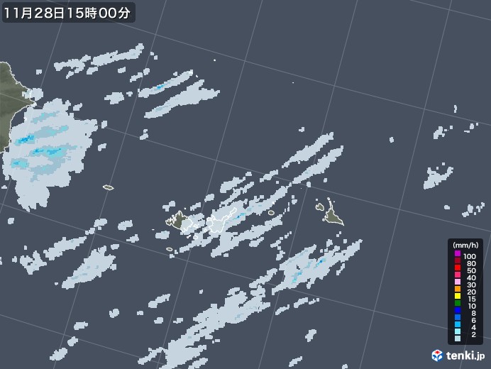 宮古・石垣・与那国(沖縄県)の雨雲レーダー(2020年11月28日)