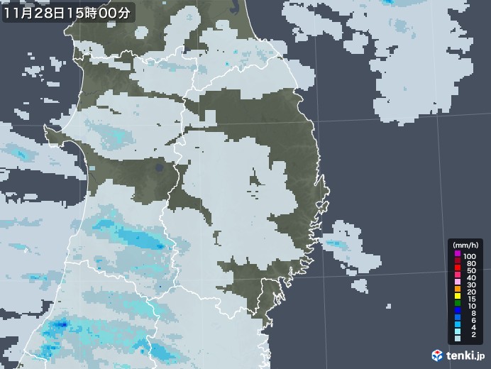 岩手県の雨雲レーダー(2020年11月28日)