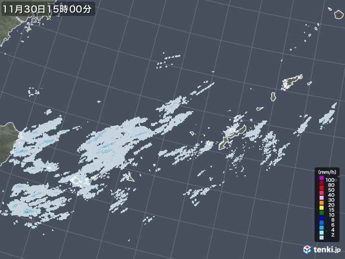 沖縄地方の雨雲レーダー(2020年11月30日)