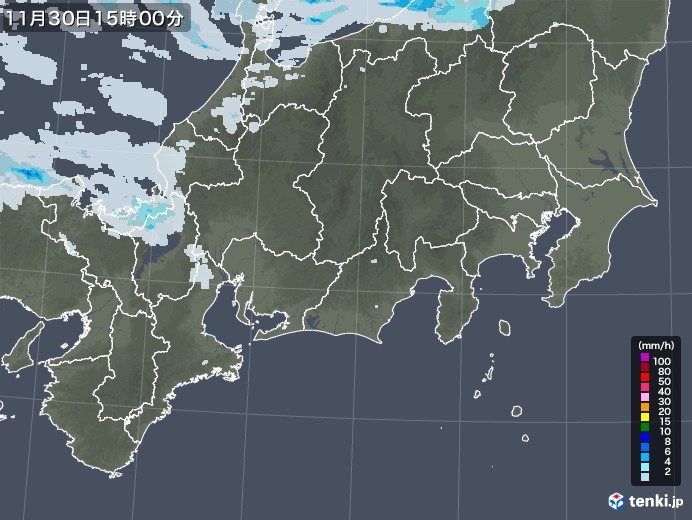 東海地方の雨雲レーダー(2020年11月30日)