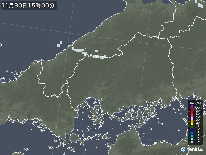 広島県の雨雲レーダー(2020年11月30日)