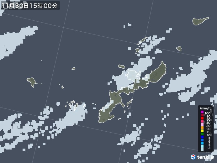 沖縄県の雨雲レーダー(2020年11月30日)