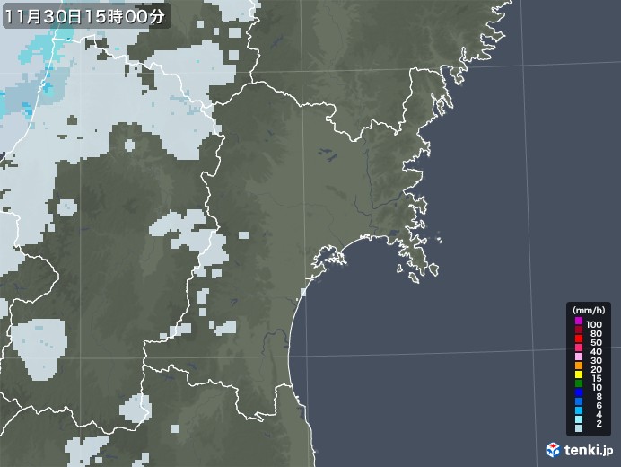 宮城県の雨雲レーダー(2020年11月30日)