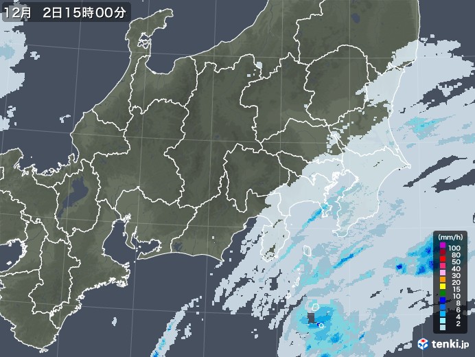 関東・甲信地方の雨雲レーダー(2020年12月02日)