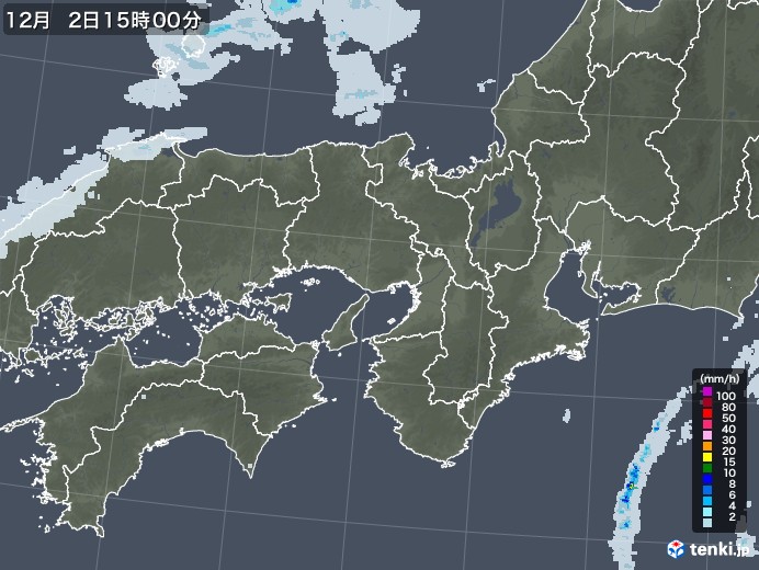 近畿地方の雨雲レーダー(2020年12月02日)
