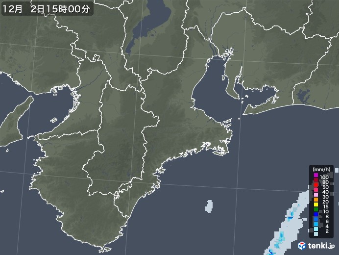 三重県の雨雲レーダー(2020年12月02日)