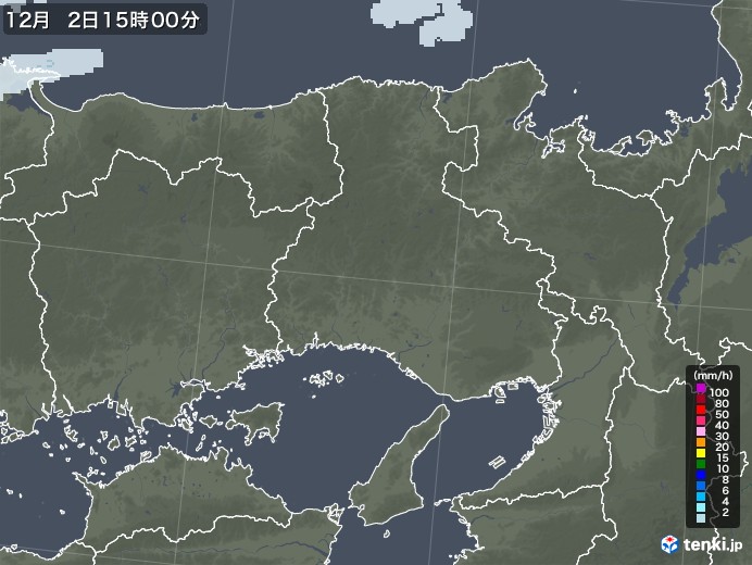 兵庫県の雨雲レーダー(2020年12月02日)