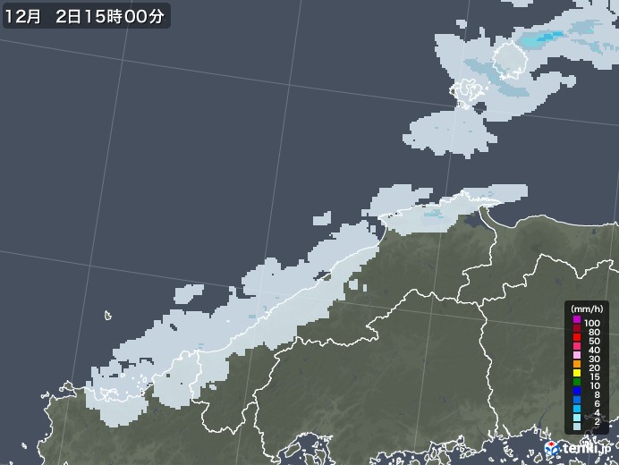 島根県の雨雲レーダー(2020年12月02日)