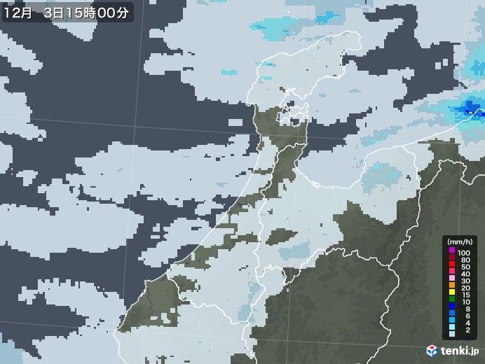 石川県の雨雲レーダー(2020年12月03日)