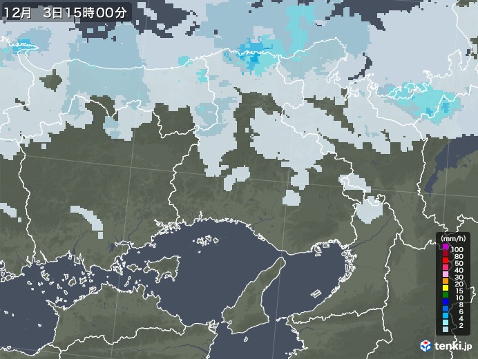 兵庫県の雨雲レーダー(2020年12月03日)