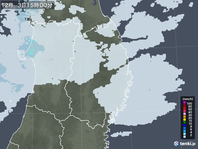 岩手県の雨雲レーダー(2020年12月03日)