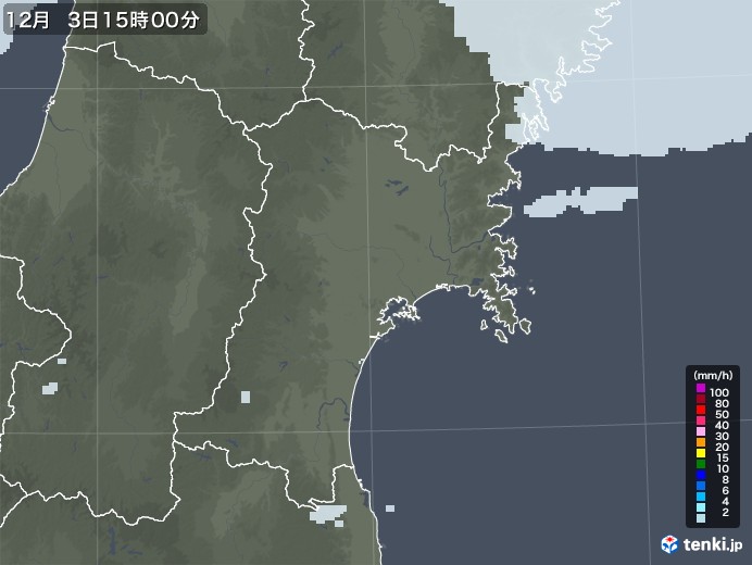 宮城県の雨雲レーダー(2020年12月03日)