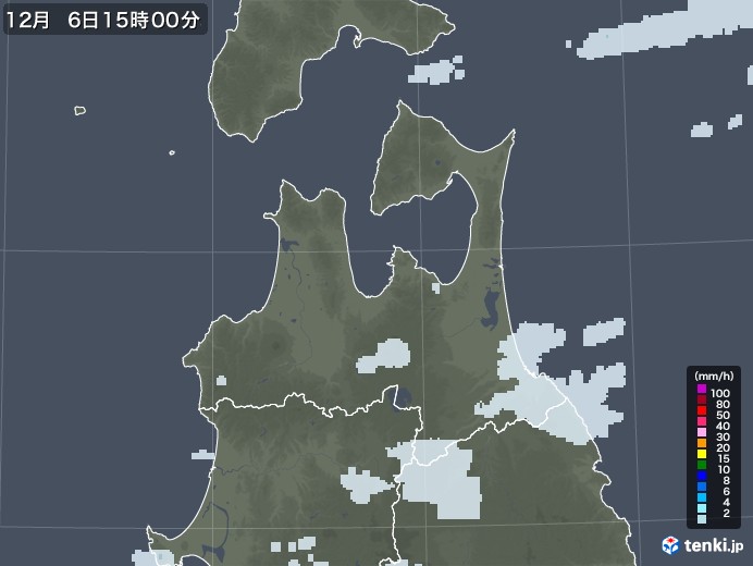 青森県の雨雲レーダー(2020年12月06日)