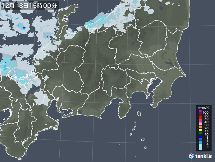 関東・甲信地方の雨雲レーダー(2020年12月08日)