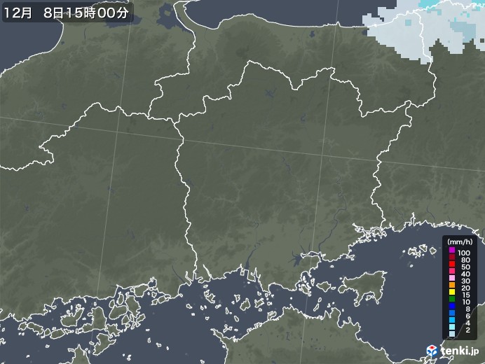 岡山県の雨雲レーダー(2020年12月08日)