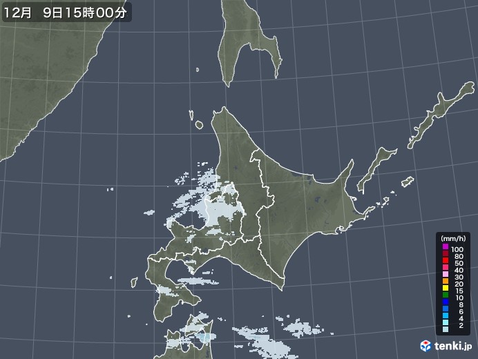 北海道地方の雨雲レーダー(2020年12月09日)
