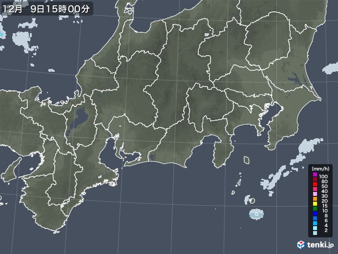 東海地方の雨雲レーダー(2020年12月09日)