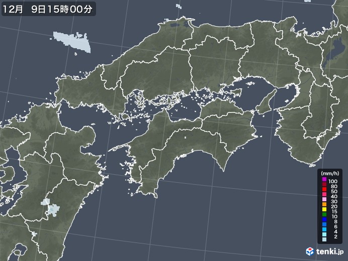 四国地方の雨雲レーダー(2020年12月09日)
