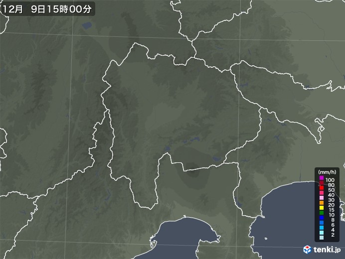 山梨県の雨雲レーダー(2020年12月09日)