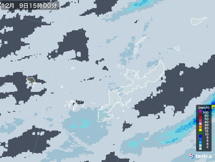沖縄県の雨雲レーダー(2020年12月09日)