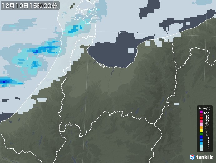 富山県の雨雲レーダー(2020年12月10日)
