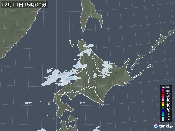 北海道地方の雨雲レーダー(2020年12月11日)