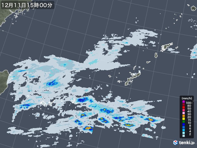 沖縄地方の雨雲レーダー(2020年12月11日)