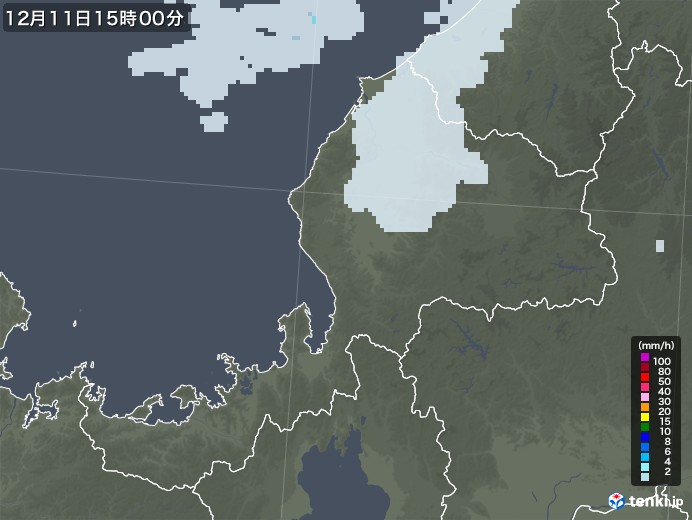 福井県の雨雲レーダー(2020年12月11日)