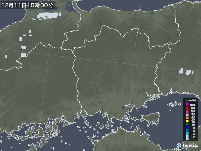 岡山県の雨雲レーダー(2020年12月11日)