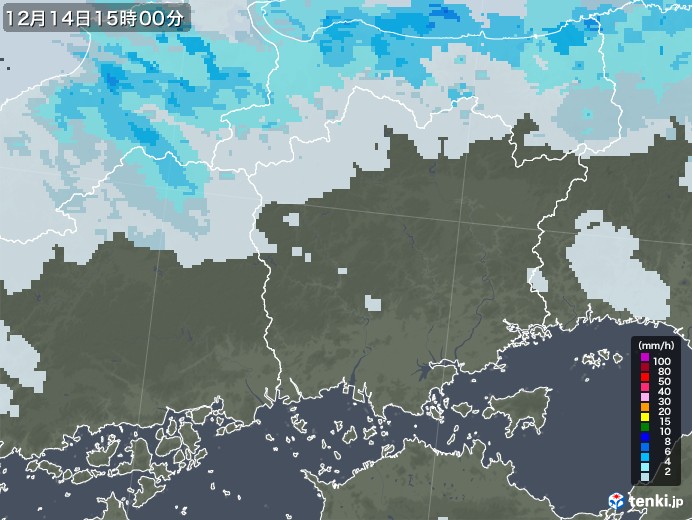 岡山県の雨雲レーダー(2020年12月14日)