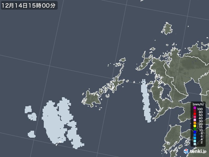 五島列島(長崎県)の雨雲レーダー(2020年12月14日)