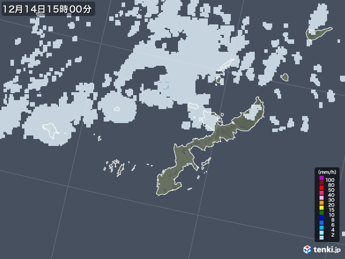 沖縄県の雨雲レーダー(2020年12月14日)
