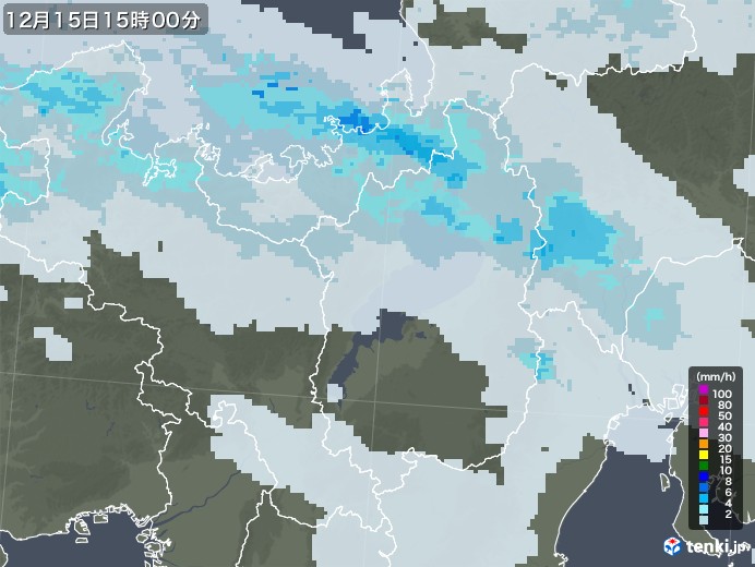 滋賀県の雨雲レーダー(2020年12月15日)